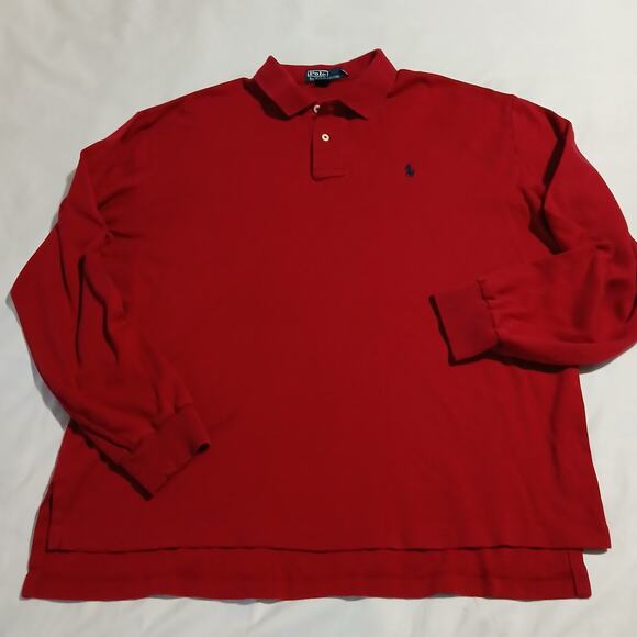 Polo by Ralph Lauren Men's Large Red Long-Sleeved Polo Shirt W/Pony 100% Cotton - Picture 3 of 11